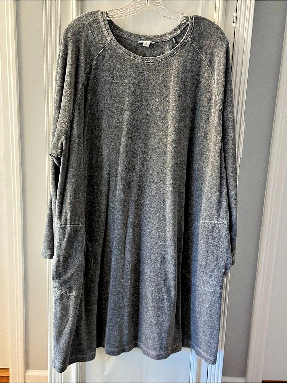 J Jill Pure Jill Light Gray Velour Midi Dress Side Pockets Size 3X